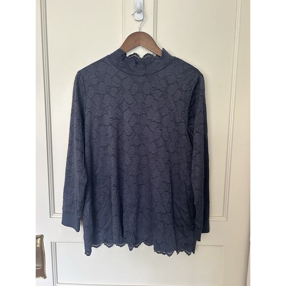 Soft Surroundings Floral Mock Neck Blouse Womens Size PL Charcoal Classic - Picture 1 of 8